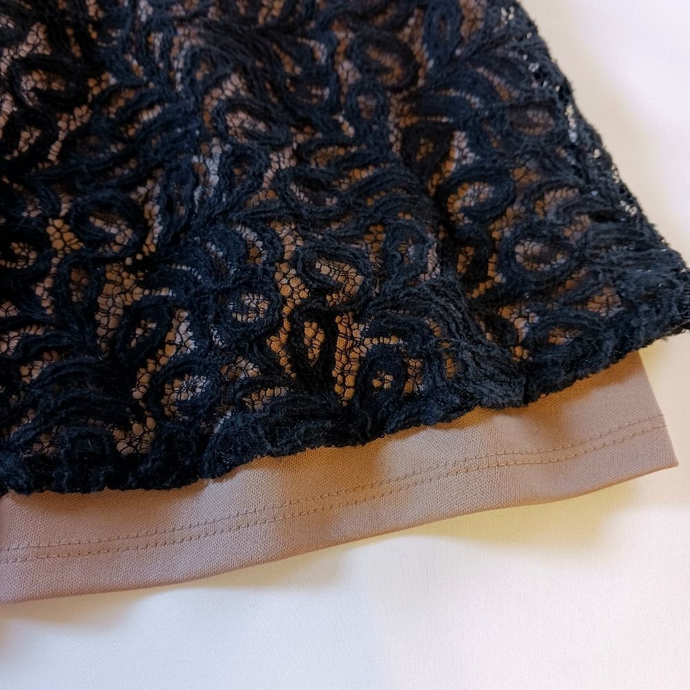 Lace Overlay Knee Length Date Night Dress Whimsigoth Balletcore Black Tan Size 6 - Picture 5 of 11